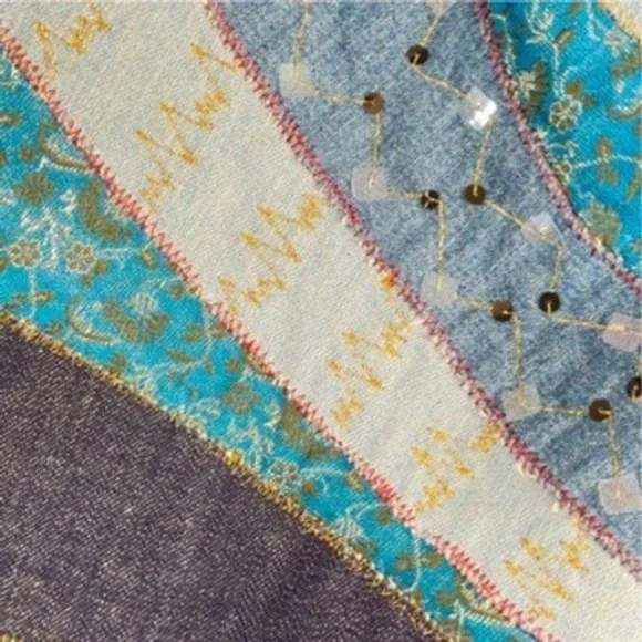 Patchwork Denim 100% Cotton Jacket Sz M Art to Wear Shabby Chic Hippie Bohemian - Picture 9 of 16